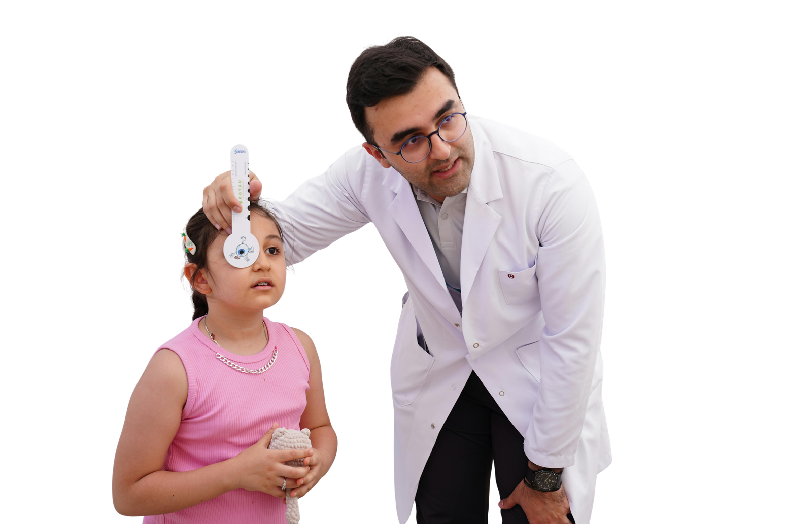 Eye doctor examining a child's eyes